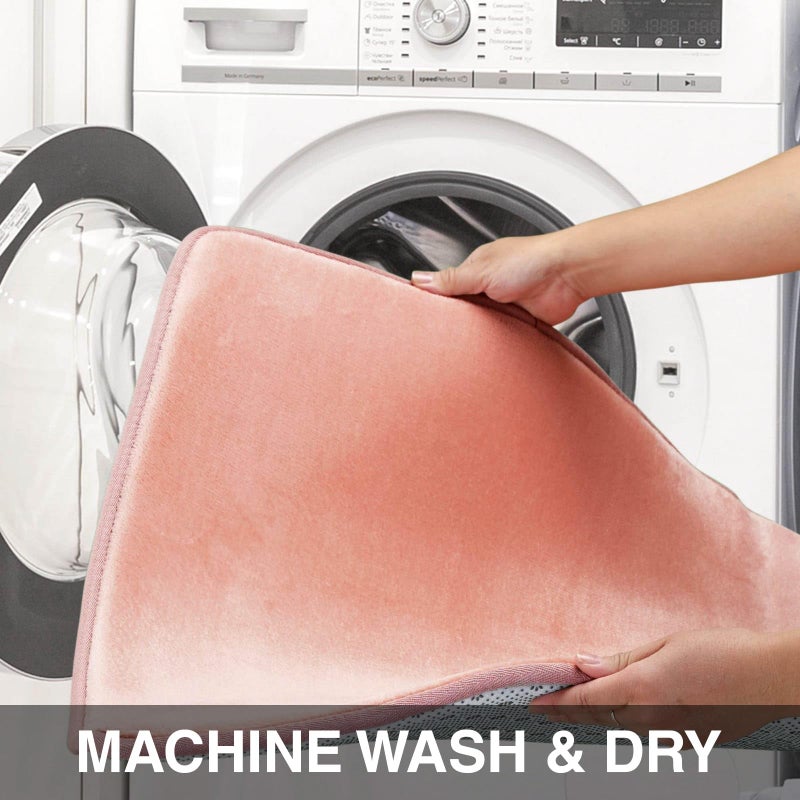 Genteele Memory Foam Bath Mat Non Slip Absorbent Super Cozy Velvet Bathroom Rug Carpet (20 inches X 32 inches, Peach) - Image 2